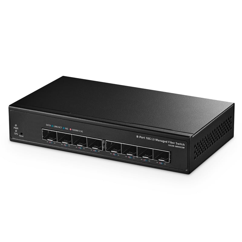 Binardat 8-portni 10 Gigabit SFP upravljivi switch, L3, 160 Gbps, bez ventilatora