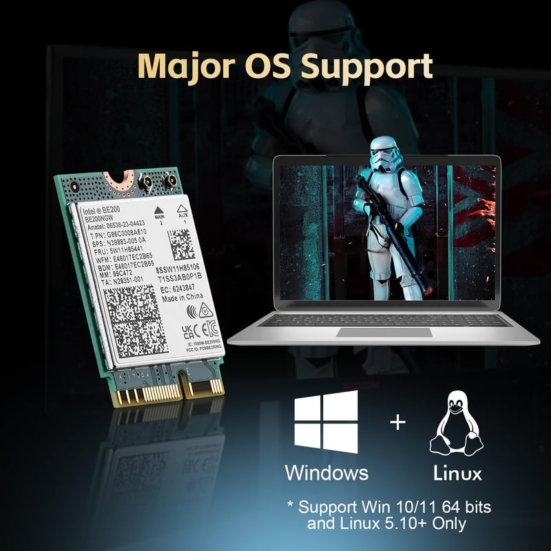 Binardat WiFi7 M.2 BE200 hálózati adapter Intel BE200NGW Bluetooth 5.4
