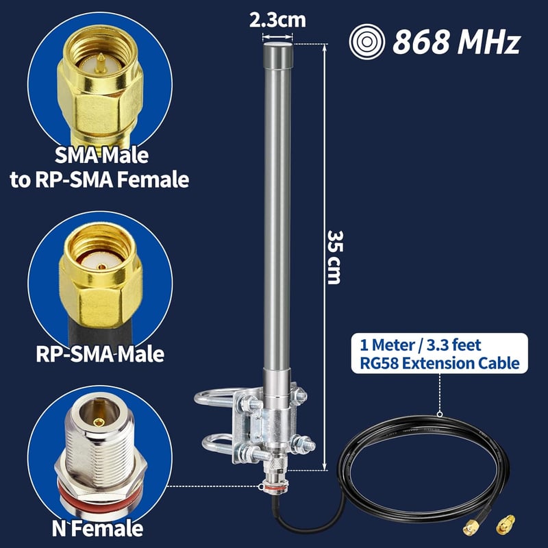 Bingfu 868 MHz LoRa Antenna 3dBi Fiberglass N-Male Helium Hotspot RAK Bobcat HNT