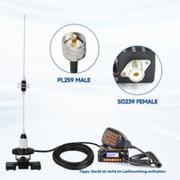 Dvojpásmová mobilná anténa Bingfu VHF UHF 39 cm, s konektorom PL259, držiakom a 5 m káblom, 136-174 MHz a 400-460 MHz, pre rádioamatérov 4