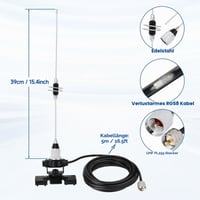 Dvojpásmová mobilná anténa Bingfu VHF UHF 39 cm, s konektorom PL259, držiakom a 5 m káblom, 136-174 MHz a 400-460 MHz, pre rádioamatérov 3