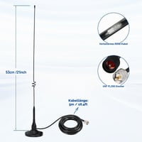 Mobilná dvojpásmová anténa Bingfu VHF UHF 53 cm, magnetická základňa PL259 s 5 m koaxiálnym káblom RG58 3
