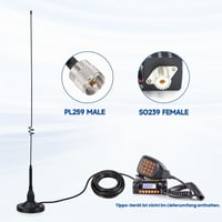 Mobilná dvojpásmová anténa Bingfu VHF UHF 53 cm, magnetická základňa PL259 s 5 m koaxiálnym káblom RG58 4