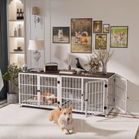 BingoPaw Fa Kutyaház kennel Asztal Funkcióval 3 Ajtós Fehér 78x56x65cm 5
