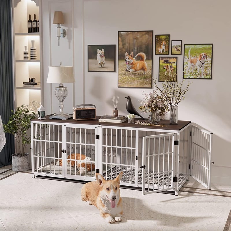 BingoPaw Fa Kutyaház kennel Asztal Funkcióval 3 Ajtós Fehér 78x56x65cm