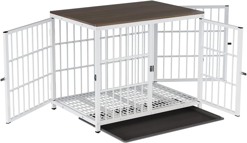 BingoPaw Fa Kutyaház kennel Asztal Funkcióval 3 Ajtós Fehér 78x56x65cm