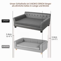 Luxusná pohovka pre psov BingoPaw pre veľké plemená – z mikrovláknovej kože, ortopedická, vodoodolná, s operadlom a drevenými nožičkami, sivá, XL 96x70x40 cm 4