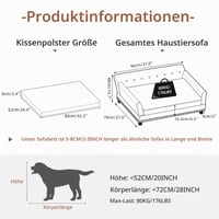 Luxusná pohovka pre psov BingoPaw pre veľké plemená – z mikrovláknovej kože, ortopedická, vodoodolná, s operadlom a drevenými nožičkami, sivá, XL 96x70x40 cm 8