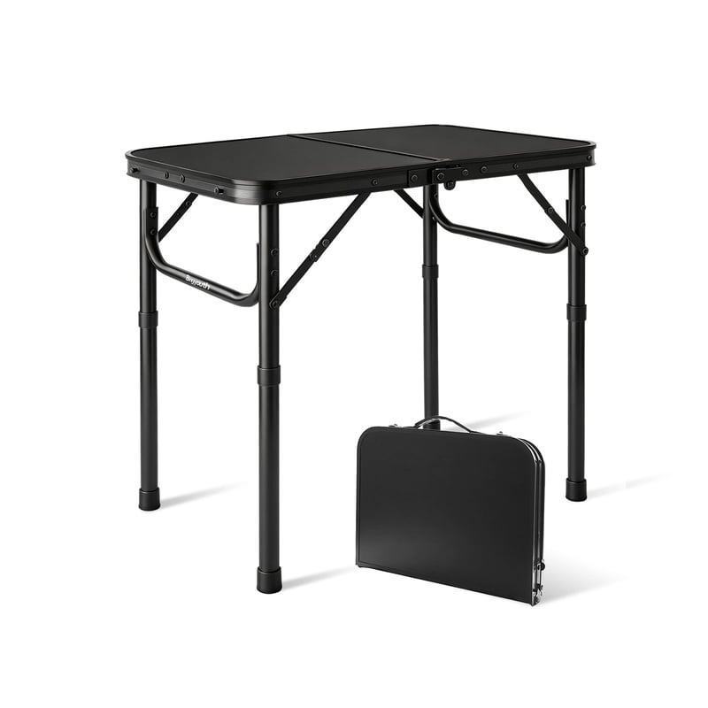 Bingyouth sklopivi stol za kampiranje 60x40 cm, 2 razine visine (26/55 cm), MDF ploča, aluminijske noge, crni, s ručkom za nošenje, za balkon i vrt