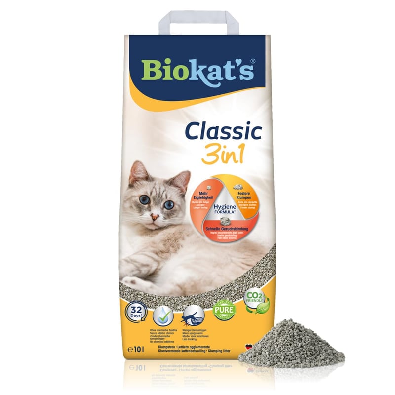 Biokat's Classic 3in1 Bez vône hrudkujúca podstielka pre mačky s 3 rôznymi veľkosťami zŕn - 10 l