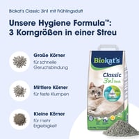 Hrudkujúca podstielka pre mačky Biokat's Classic Fresh 3in1 s jarnou vôňou, 3 rôzne veľkosti zŕn, 10 l 2