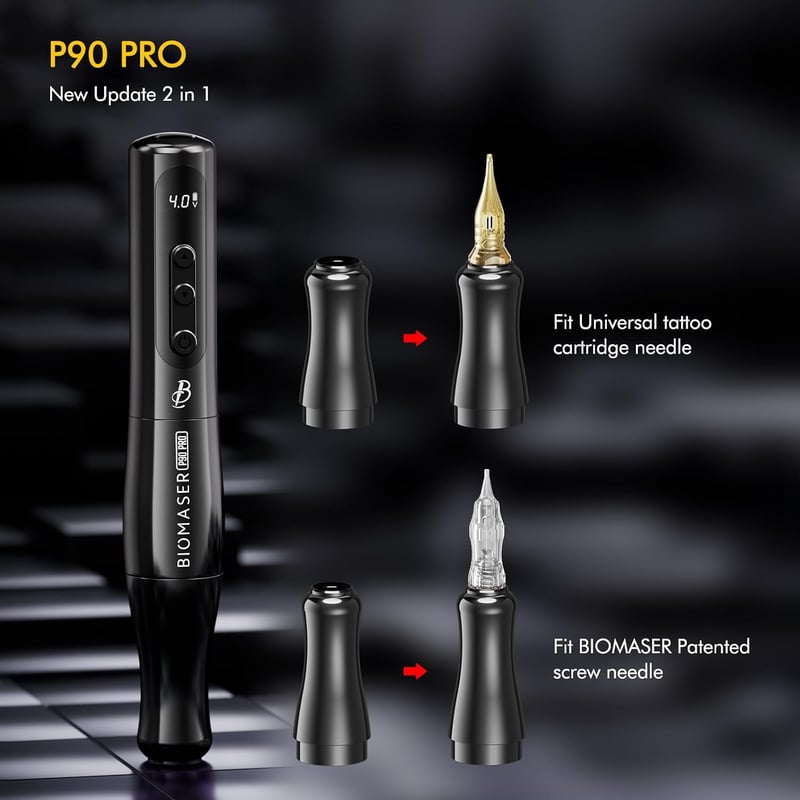 BIOMASER P90 PRO vezeték nélküli és vezetékes félpermanens smink tetováló gép szemöldökhöz, szemceruzához és ajkakhoz, fekete