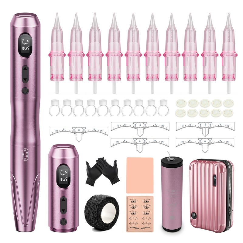 Súprava bezdrôtového prístroja na permanentný make-up Biomaser s 2 batériami 900 mAh a 10 ihlovými kartridžmi na obočie, pery, očné linky a mikroshading