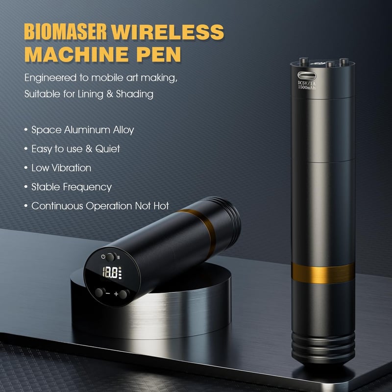 BIOMASER Wireless Rotary Pen Machine szett 2db 1500mAh akkumulátorral tűkkel és tintával