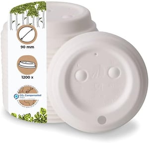 BIOZOYG Bijeli kartonski poklopac za kavu s otvorom za piće - promjera 90 mm, toplinski otporan, biorazgradiv, kompostirajući poklopac za šalice za kavu za van.