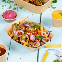 BIOZOYG Karton Sültkrumpli Tál 400 ml Barna Currywurst Snack Tányér Zsírálló Fenntartható Erdőgazdálkodás 1000 db 4