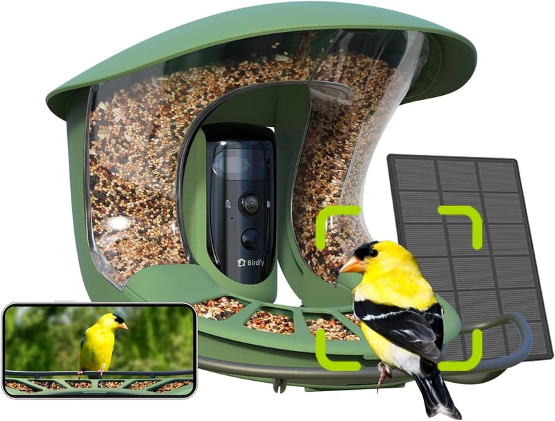 Birdfy 2 Pro Madáretető 2K Dupla Kamerával, Élő Madárfigyelés, AI Madárérzékelés, Vezeték Nélküli Etetőállomás, Lassított Videó, Automatikus