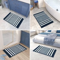 Covoraș de baie din chenille vărgat Biscpro, antiderapant - albastru închis - 60x90 cm 6
