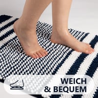 Covoraș de baie din chenille vărgat Biscpro, antiderapant - albastru închis - 60x90 cm 5