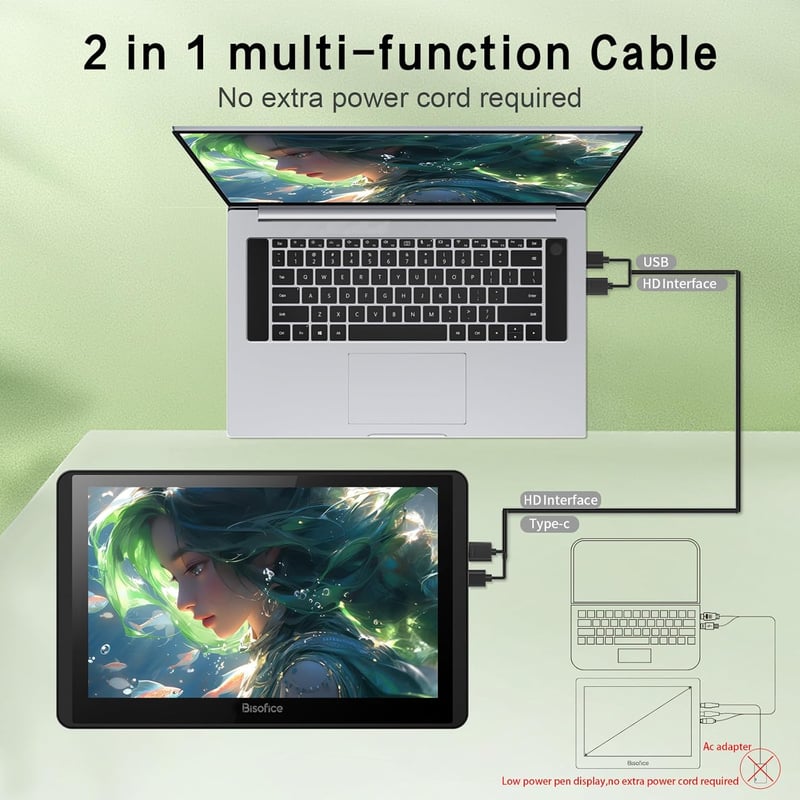 Bisofice 11.6" grafikus tablet kijelzővel, dőlésfelismeréssel és gyors gombokkal