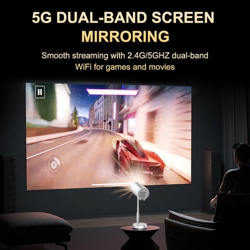 Bisofice 720P Mini Projektor WiFi6 Bluetooth 4K Támogatás Állvánnyal Otthoni Mozi