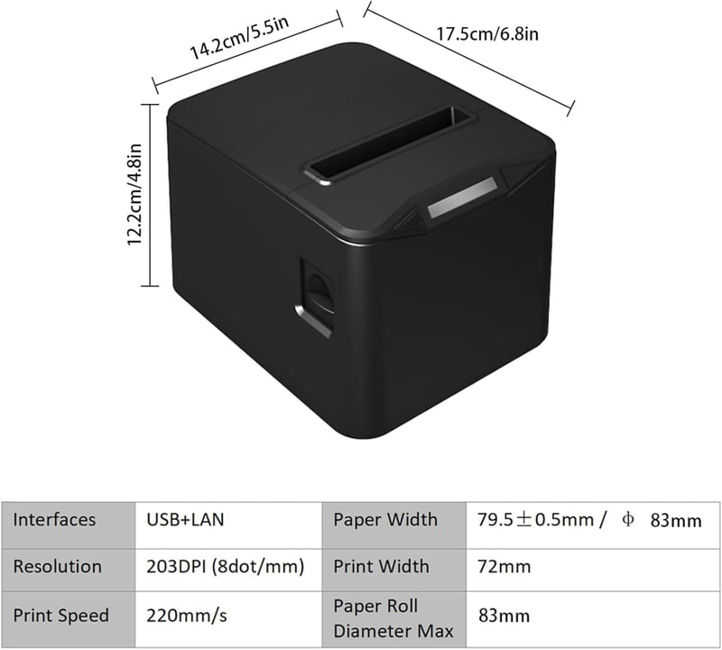 Bisofice 80mm Termikus Blokknyomtató USB+LAN Pénztári Nyomtatóhoz