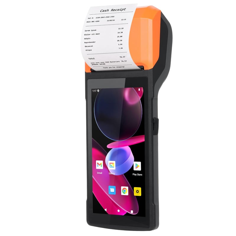 Ručný POS terminál Bisofice Android 14 s tlačiarňou účteniek, čítačkou 1D/2D QR čiarových kódov, WiFi, 4G, BT, 5,5" dotykovým displejom, 5MP fotoaparátom, NFC, pre maloobchod