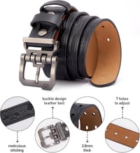 Bison Denim férfi bőr öv, 38 mm széles, retro fém csattal, ajándékdobozzal 4