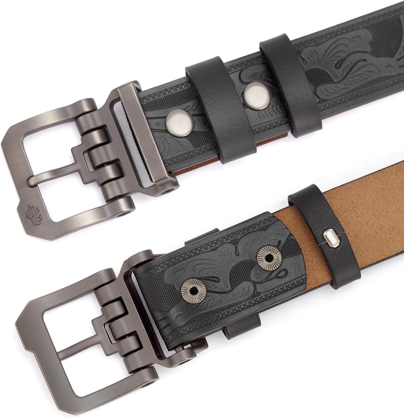 Bison Denim férfi bőr öv, 38 mm széles, retro fém csattal, ajándékdobozzal