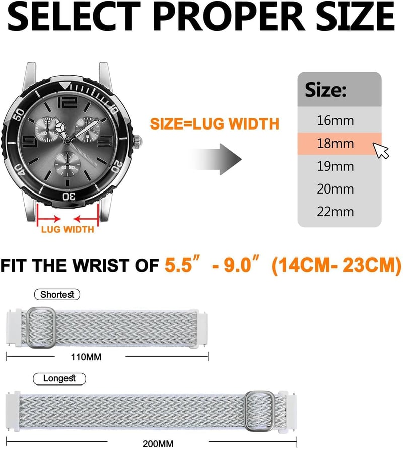 BISONSTRAP Rugalmas Nylon Óraszíj Gyors Kioldással, Állítható Csattal 16-22mm