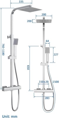 Biubiubath Termosztátos Zuhanycsaptelep Négyzet Fejzuhannyal Króm Fényes 7