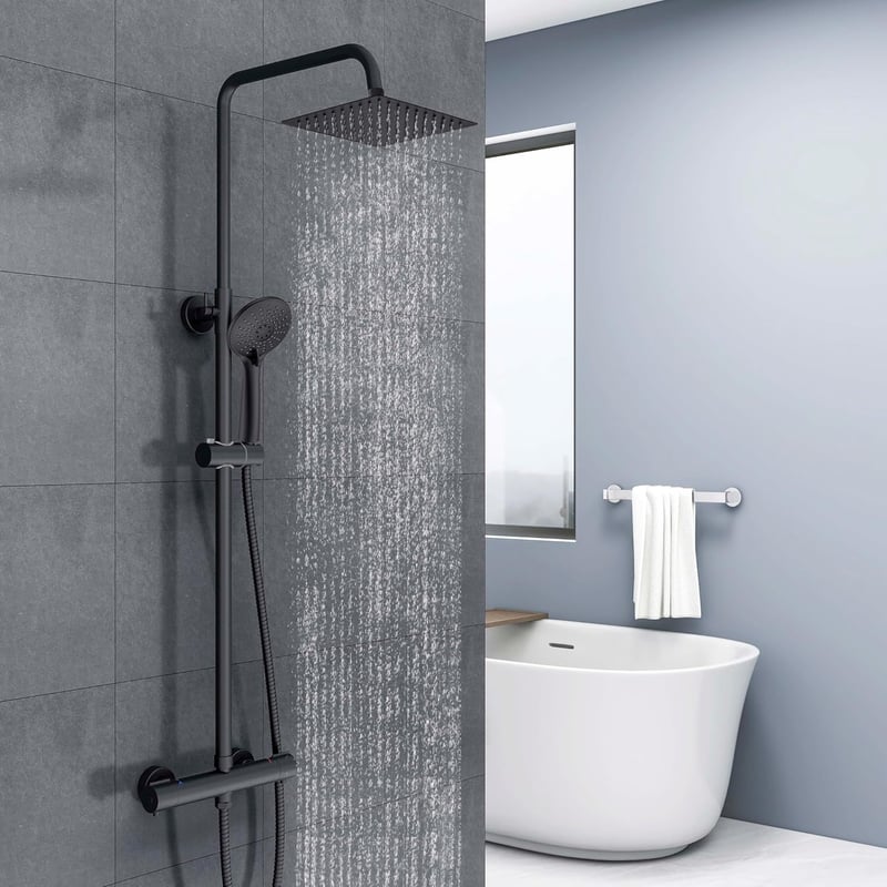 Biubiubath termosztátos zuhanyszett négyzet fekete 735-1170mm