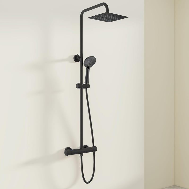 Biubiubath termosztátos zuhanyszett négyzet fekete 735-1170mm