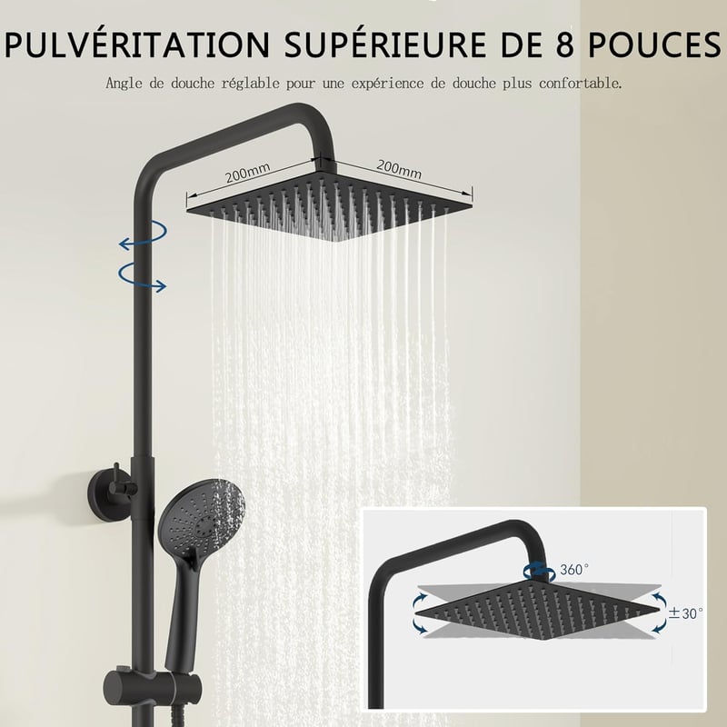 Biubiubath termosztátos zuhanyszett négyzet fekete 735-1170mm