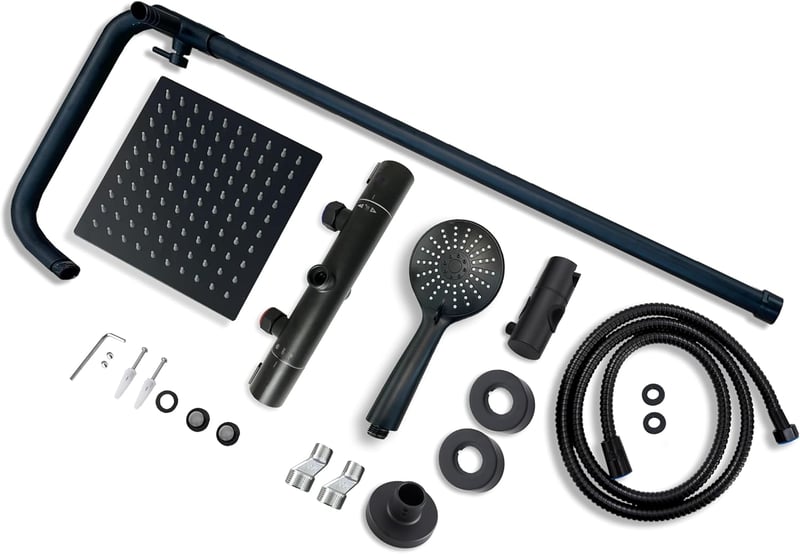 Biubiubath termosztátos zuhanyszett négyzet fekete 735-1170mm