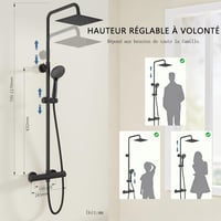 Biubiubath termosztátos zuhanyszett négyzet fekete 735-1170mm 6