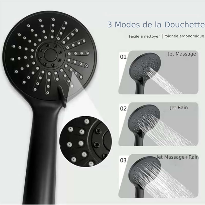 Biubiubath termosztátos zuhanyszett négyzet fekete 735-1170mm