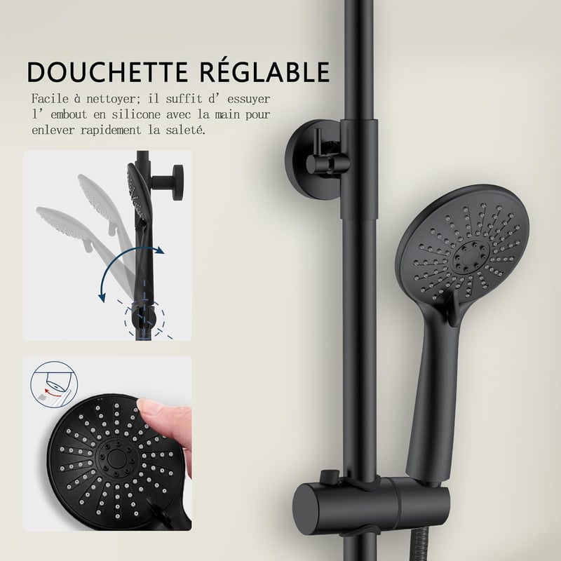 Biubiubath termosztátos zuhanyszett négyzet fekete 735-1170mm