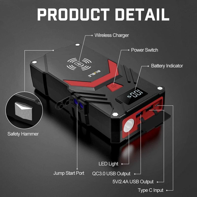 BIUBLE 24000mAh Autó Indító 12V Benzin Diesel Járműhöz Vezeték Nélküli Töltővel