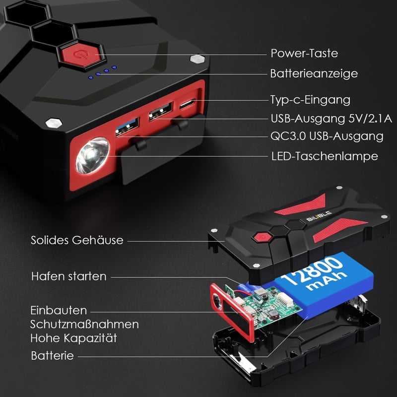 BIUBLE 5000A Autó Bikázó Indítósegéd 12V Powerbank LED Lámpával Benzin Dízel Járművekhez Motor SUV ATV Fűnyíró