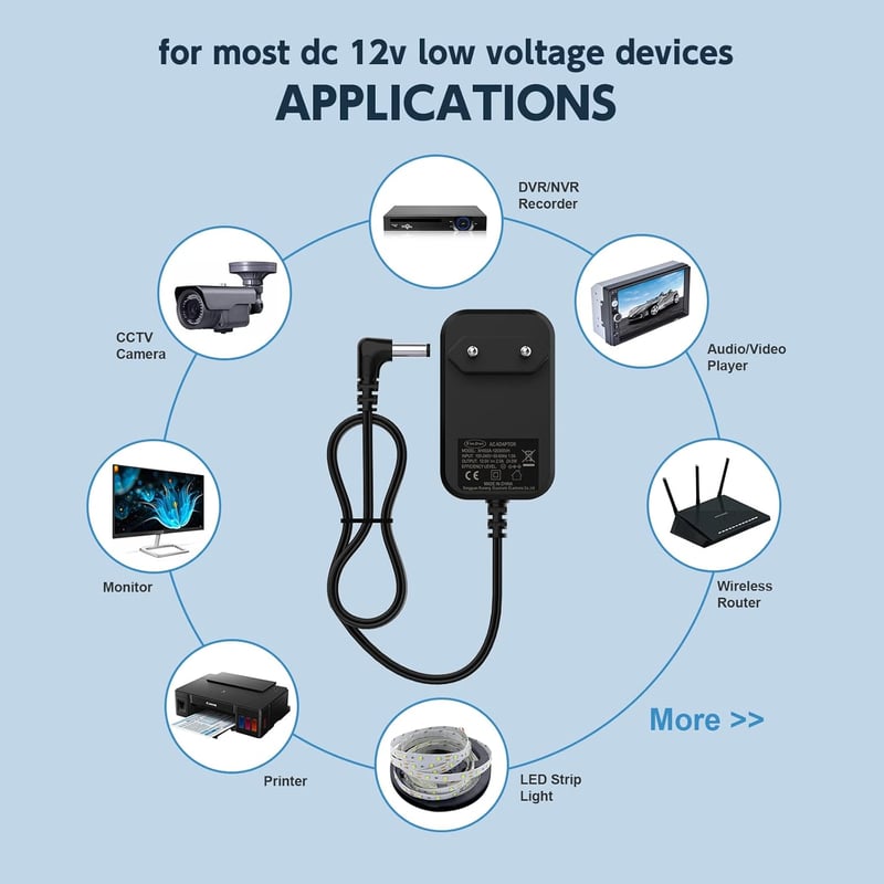 BIUBOTY 12V 2A AC/DC adapter LED szalaghoz, monitorhoz, DVD-hez - 24W tápegység