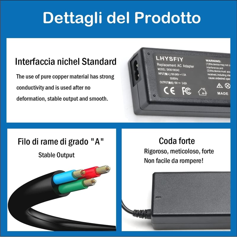 BIUBOTY 19V 3.42A 65W Laptop Töltő Asus, Medion Akoya, Toshiba Notebookokhoz - 5.5x2.5mm Csatlakozó, Univerzális Adapter, Túlfeszültség Véde