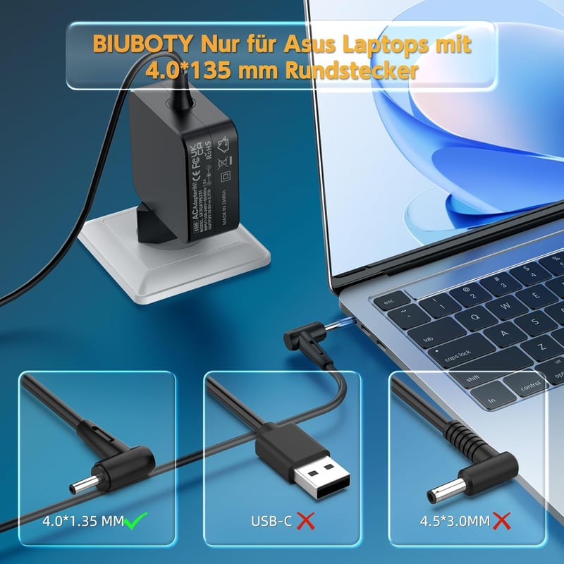 BIUBOTY 45W Asus töltő kábel 19V 2.37A Zenbook UX303U UX305 UX430U laptop adapter