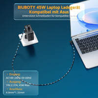 BIUBOTY 45W Asus töltő kábel 19V 2.37A Zenbook UX303U UX305 UX430U laptop adapter 6