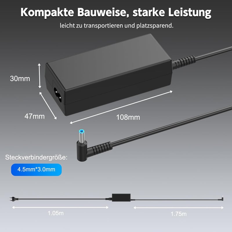 BIUBOTY 45W Laptop Töltő - HP Pavilion x360, ProBook, Envy és Stream Sorozatokhoz Kompatibilis Adapter 4,5mm Csatlakozóval, 19,5V 2,31A