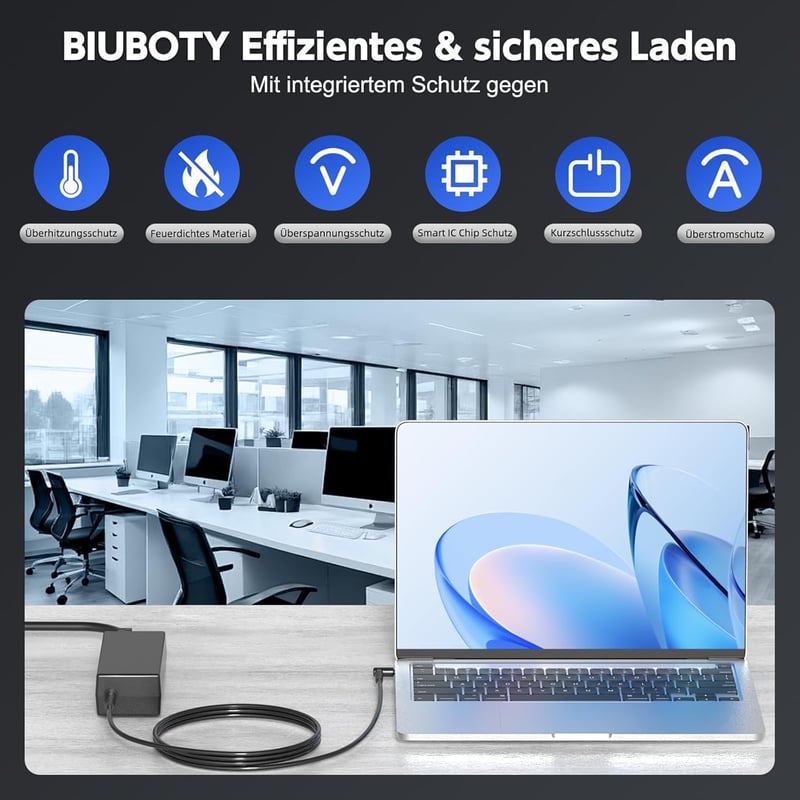 BIUBOTY 45W Laptop Töltő - HP Pavilion x360, ProBook, Envy és Stream Sorozatokhoz Kompatibilis Adapter 4,5mm Csatlakozóval, 19,5V 2,31A