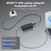 BIUBOTY 45W Laptop Töltő - HP Pavilion x360, ProBook, Envy és Stream Sorozatokhoz Kompatibilis Adapter 4,5mm Csatlakozóval, 19,5V 2,31A 5