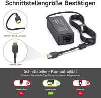 BIUBOTY 45W Laptop Töltő Lenovo X240 X250 T440 T450 L450 E450 Yoga 11 IdeaPad G50 Kompatibilis, Négyzet Alakú Csatlakozó, 20V 2.25A, Fekete 4