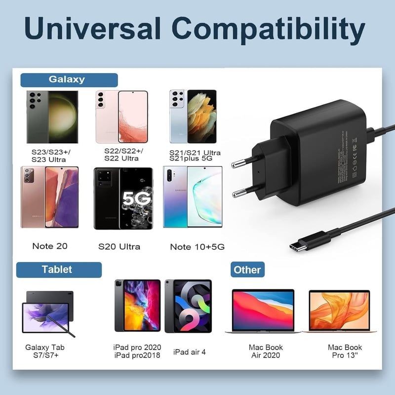 BIUBOTY 45W USB-C gyors töltő Samsung Galaxy S23 S22 Ultra Tab S7 S8 kábellel