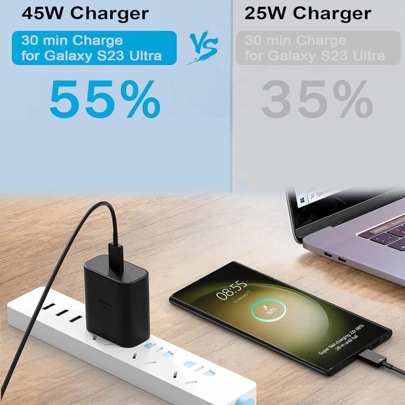 BIUBOTY 45W USB-C gyors töltő Samsung Galaxy S23 S22 Ultra Tab S7 S8 kábellel